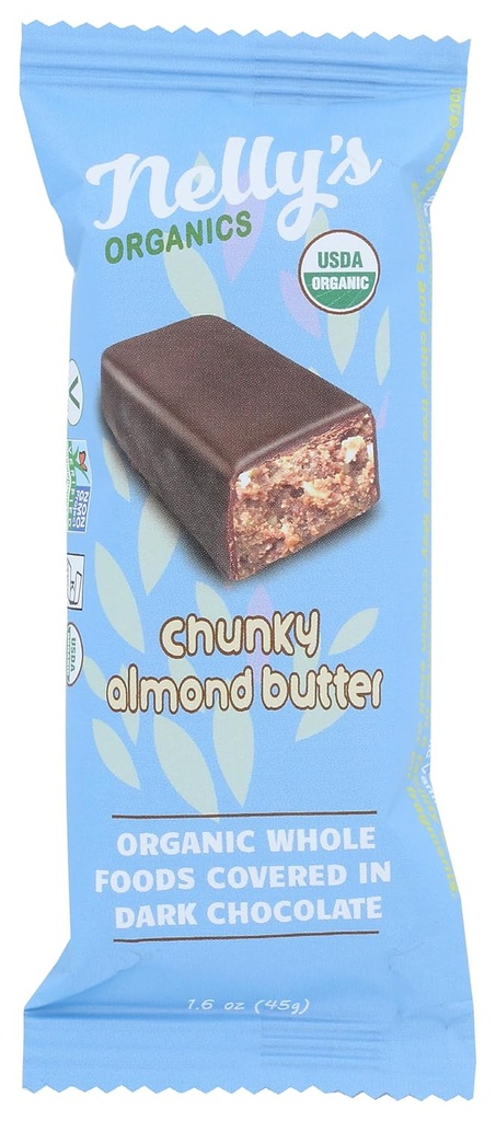 Nellys Organics Organic Dark Chocolate Chunky Almond Butter Bar, 1.6 Oz