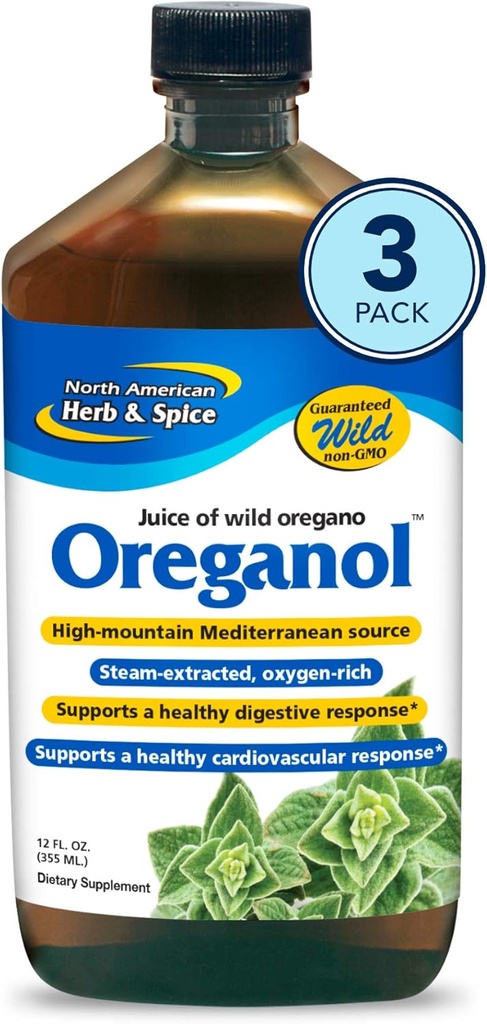 Kuzey Amerika Herb & Spice Oreganol P73 Juice - 12 fl oz - 3 Paket - Wild Oregano Oil - Heart & Digestive Health - Kidney, Pancreas & Liver Support - Non-GMO - 173 Total Services