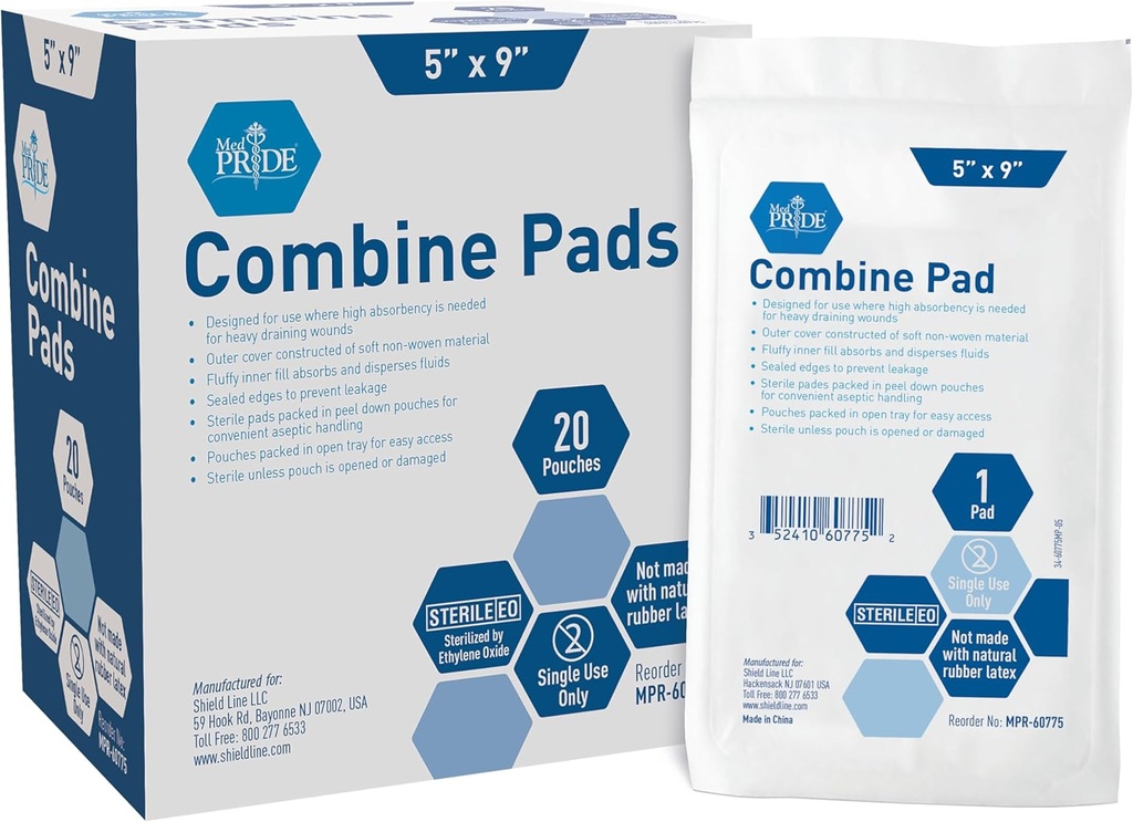 MED PRIDE Nonstick Sterile Abd Συνδυάστε τα μέρη 5x9 σε Extra Απορροφητικά Χειρουργικά Φόρεμα για Βαρύ Διαρροή (40 κόμης)