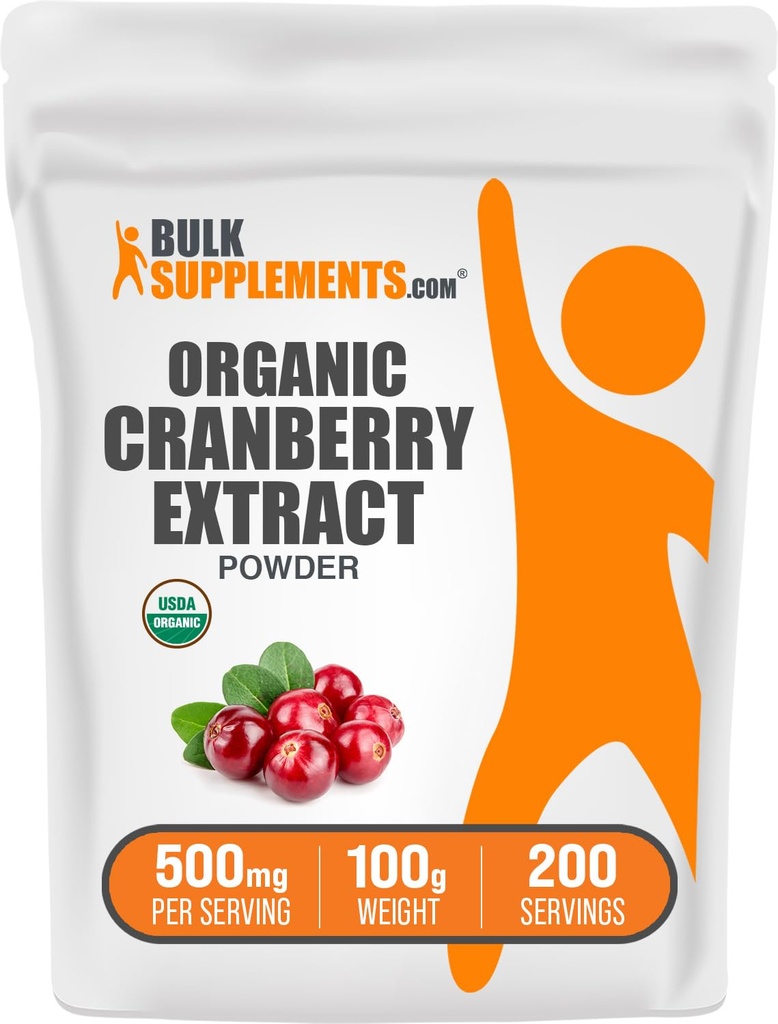 BulkSupplements.com Organik Cranberry Extract Toz - Organik Cranberry Flavoring Toz, Vaccinium Macrocarpon Meyvesinden Kaynaklandı - Vegan & Gluten Ücretsiz, 100g (3.5 oz) (Pazarlamada 500 mg (3.5 oz)