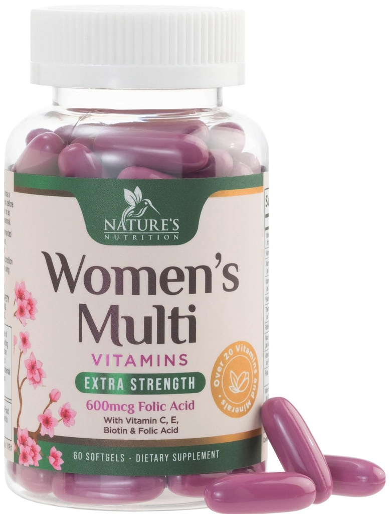 Gıda, Folic Asit, Vitamin A, C, D, E, & B Vitaminleri, Çinko, Bone, Skin & Immune Health Support, Nature's Daily Womens Multivitamins for Energy - 60 Softgels