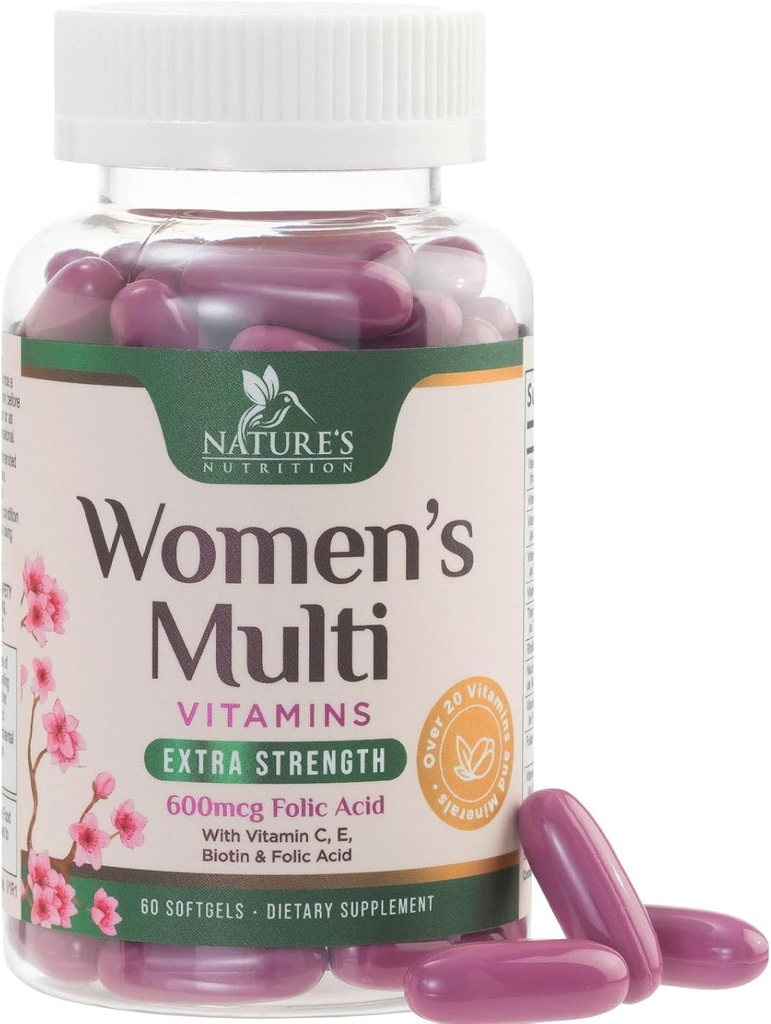 Multivitamin for Women with Calcium, Folic Acid, Vitamin A, C, D, E, & B Vitamins, Zinc, Iron for Bone, Skin & Immune Health Support, Nature's Daily Womens Multivitamins for Energy - 60 Softgels