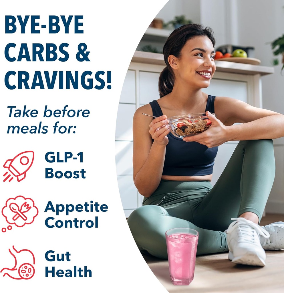 Bye-Bye Carbs - Carb Blocking Drink Mix - Fight Cravings, Feel Full Longer, & Support Digestion Sugar-Free & Keto Friendly - Strawberry Kiwiwi