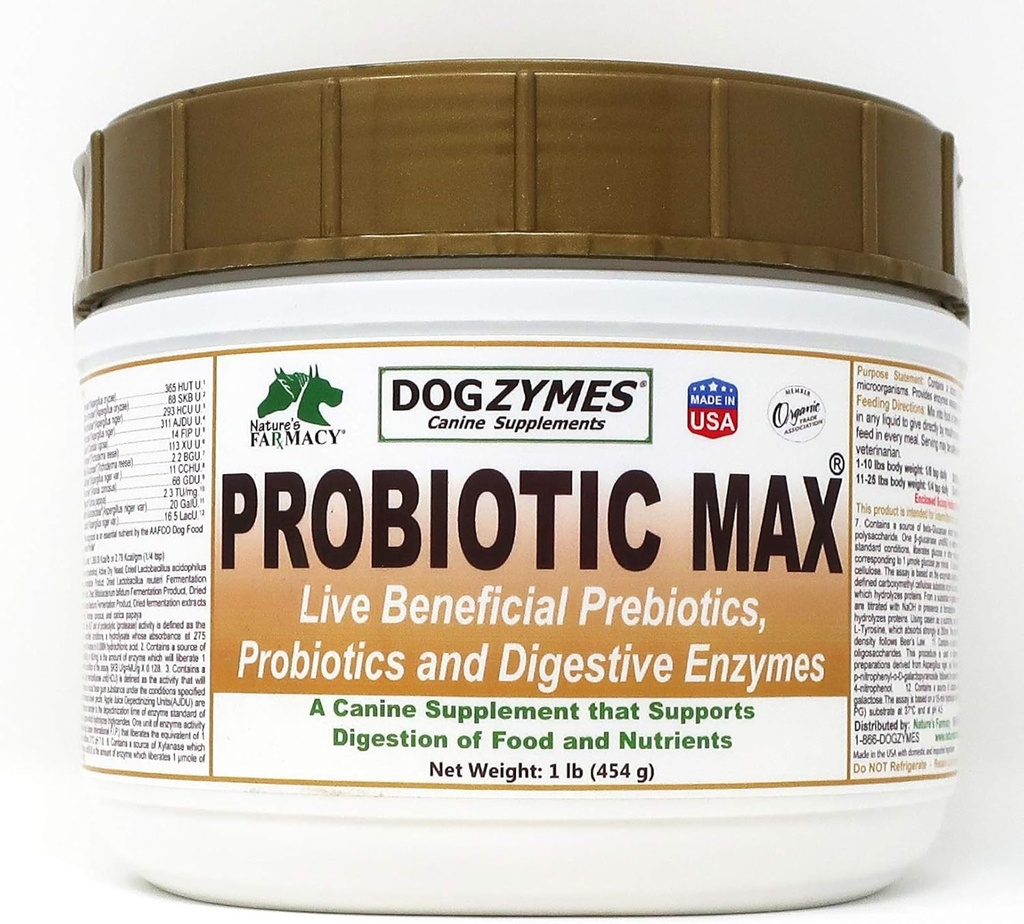 Dogzymes Probiyotik Max - 10 milyar CFU's Probiyotiks, Prebiyotiks, Digestive Enzymes - Relieves Diarrhea, Upset Stomach, Constipation, Gas, Alerji, Immunity & General Health (1 pound)