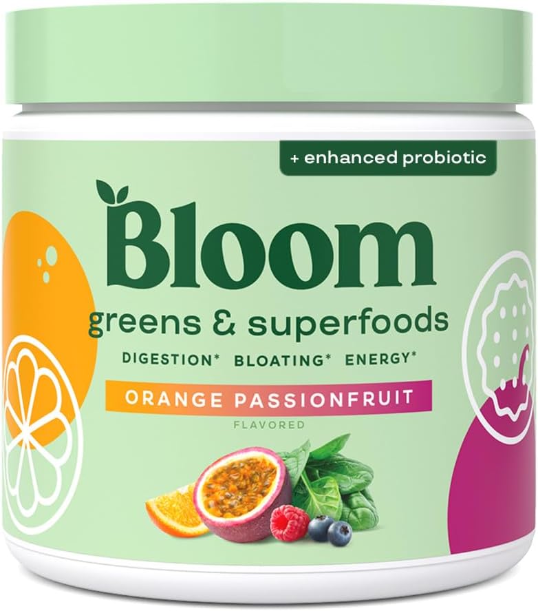 Bloom Beslenme Superfood Greens Toz, Probiyotikler ve Prebiyotikler ile Digestive Enzymes, Gut Health, Kadınlar için Bloating Relief, Chlorella, Juice Mix w/Beet Root Toz, 30 SVG, Orange Passionproduct