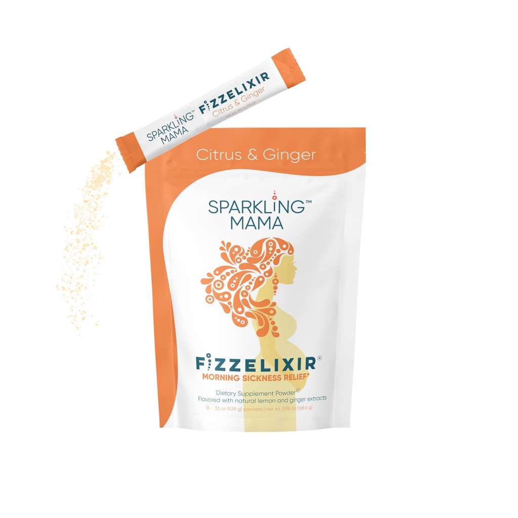 SPARKLING MAMA: Πρωινό ποτό ασθένειας, Fizzelixir αναβράζοντα μείγμα εγκαθιστά το στομάχι, εγκυμοσύνη, 1ο Trimester, IBS, Nausea, USA Made (Vitamin B6, Μαγνήσιο & Φολικό οξύ), Citrus & Ginger 18 Sticks