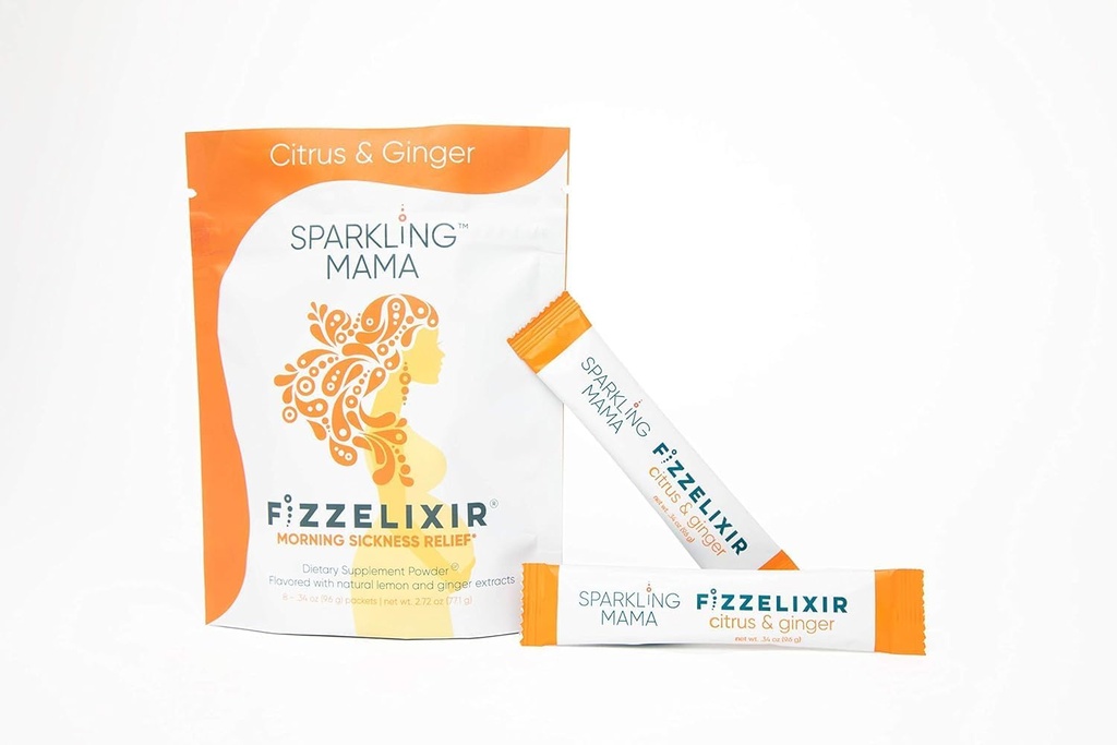 SPARKLING MAMA: Hastalık İçgörü, Fizzelixir Effervescent Mix Settles The Stomach, Hamile, 1. Trimester, IBS, Nausea, USA Made (Vitamin B6, & Folic Acid), Citrus & Ginger 18 Sticks