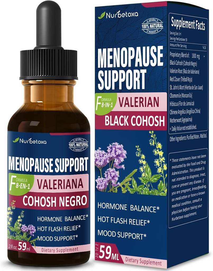 Dietary Supplement Menopause Support Drops, Estroven Menopause Relief Tincture for Hot Flashes & Night Sweats with Black Cohosh, Valerian. 2oz