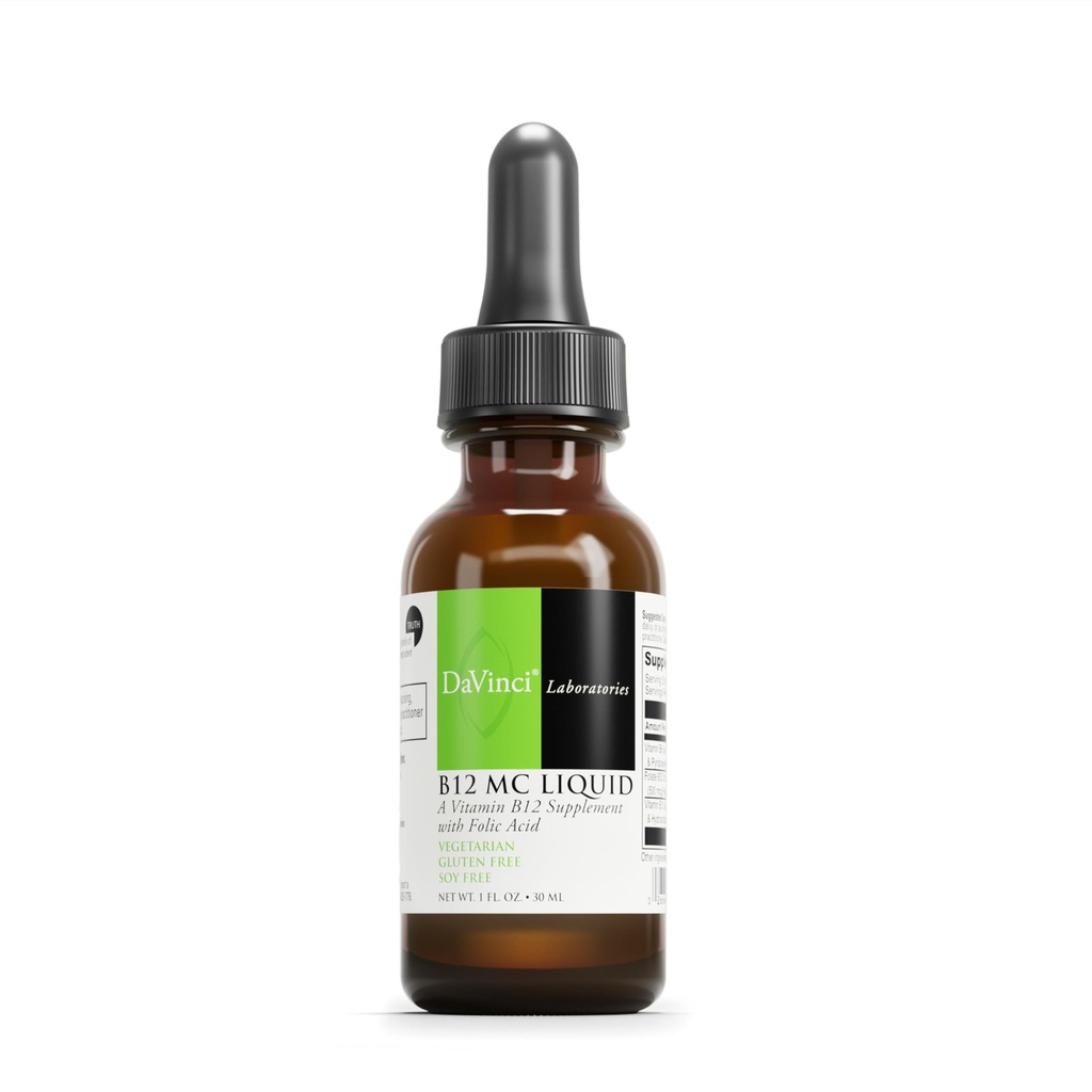 DAVINCI Laboratuvarları B-12 MC Sıvı - Cardiovascular Sağlık, Enerji ve Sağlıklı Kan ve Nerve Hücreleri - B6, B12 ve Folate - Gluten-Free - Vegetarian - 30 ml