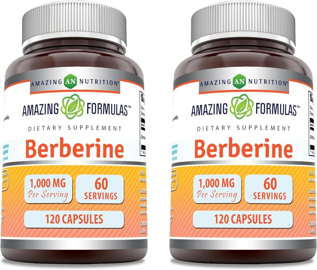 Amazing Formulas Berberine 1000 mg In Service Capsules Supplement | Non GMO | Gluten Free | Made in USA (120 | 2 Pack)