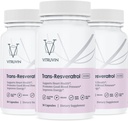 Vitruvin Trans-Resveratrol 500 mg, 3 Şişes Pack, Vegan, Non-GMO, Gluten-Free, Gelatin-Free.