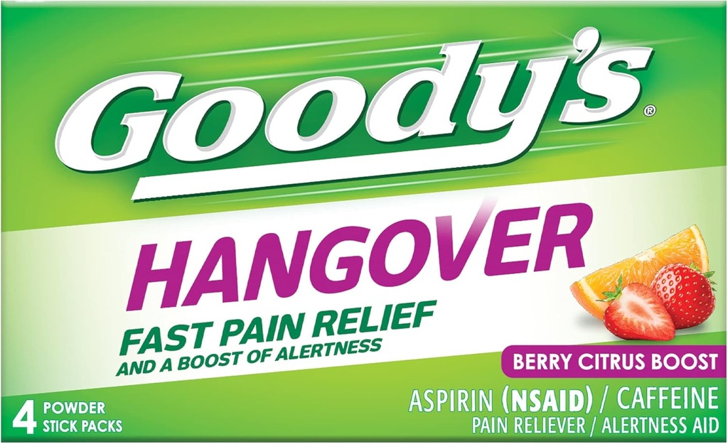 Goody's Hangover Tozs, Fast Pain Relief & Boost of Alertness Berry Citrus, 4 ct (Pack of 1)