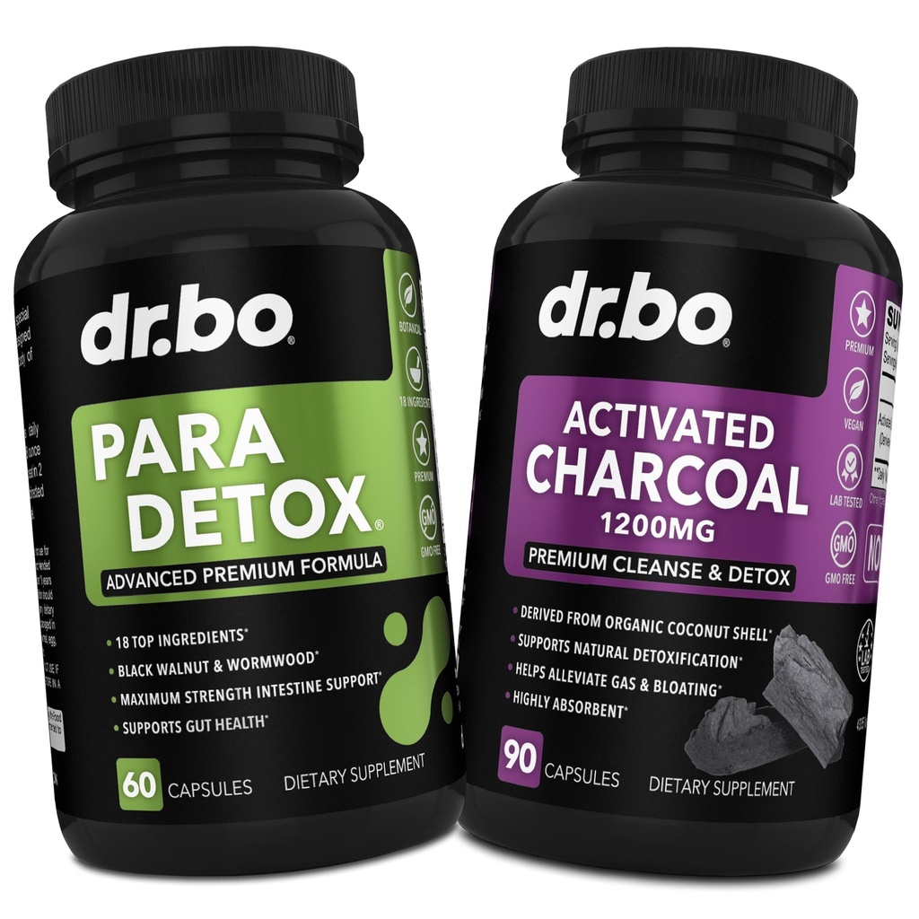 Body Detox Cleanse & Charcoal Capsules - Intestinal Digestive Support Supplements for Stomach Gut Health - Pro Gut Health Intestine Supplement Binder Stomach - Wormwood Black Walnut Kompleksi & Cloves