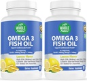 Omega 3 Fish Oil Supplements, maksimum Kuvvet 2400 mg Omega-3, 1440 mg Fish Oil, EPA ve DHA Fatty Acids, Heart, Brain & Immune Support for Women and Men. Natural Lemon Flavor, 120ct (2)