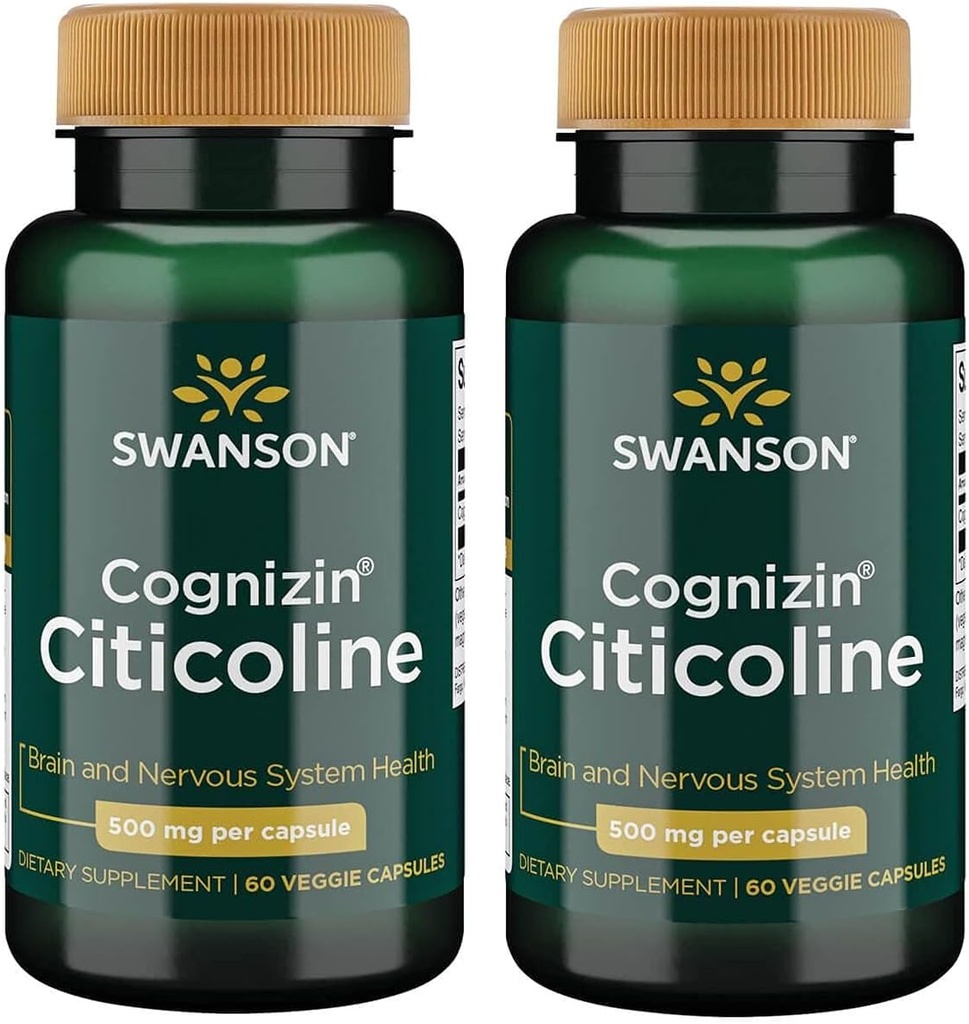 Swanson Cog ETF Citicoline 1000 Milligrams 60 Veg Capsules (2 Pack)