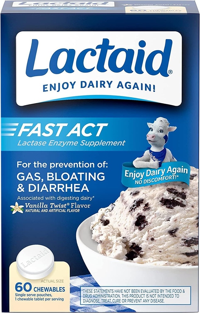 LACTAID Fast Act Chewables Vanilla Twist 60 ea (Paket 12)