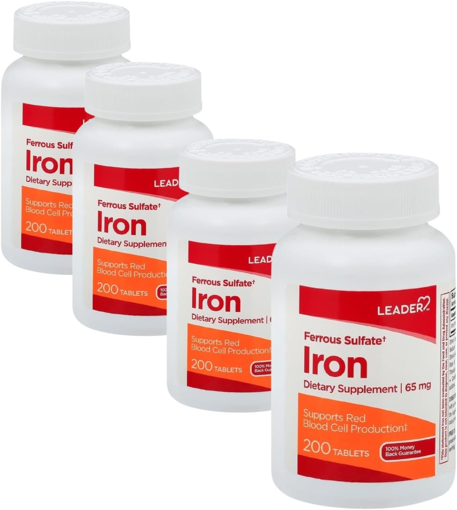 Lider Ferrous Sulfate 65MG Tabletleri 200 Ct. Enerji ve Yaşam için Demir Supplement