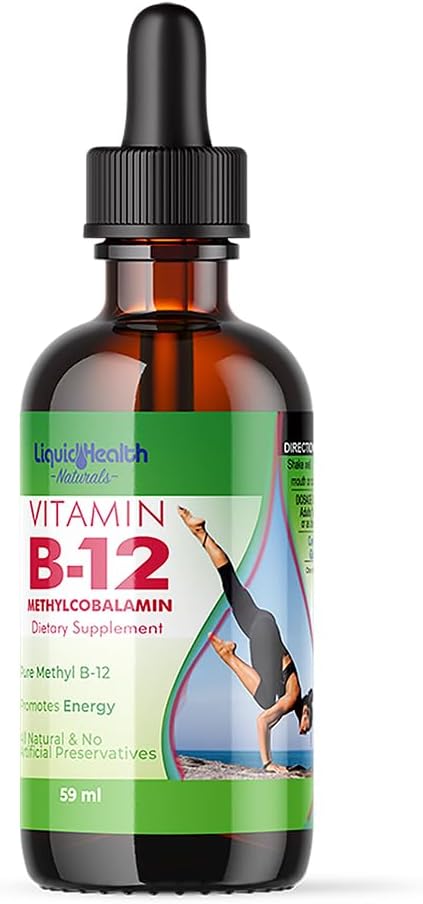 LIQUIDHEALTH Βιταμίνη B12 Μεθυλοκοβαλαμίνη Υγρές σταγόνες με Υπογλώσσια Υδροξοκοβαλαμίνη - Ενισχύστε την ενέργεια, Υποστηρίξτε το ανοσοποιητικό σύστημα, Βελτιώστε τη μνήμη και τη συγκέντρωση - Made in The USA, Vegan, Non-GMO (2 oz)