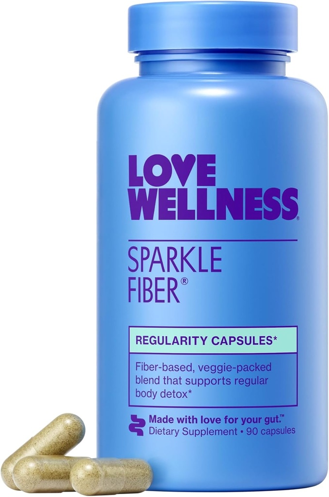 Love Wellness Sparkle Fiber | Fiber Supplement with Digestive Enzymes | Greens Superfood Toz & Psyllium Husk Toz | Kadınlar için Gut Health | Regularity & Bloating Relief | 90 Count