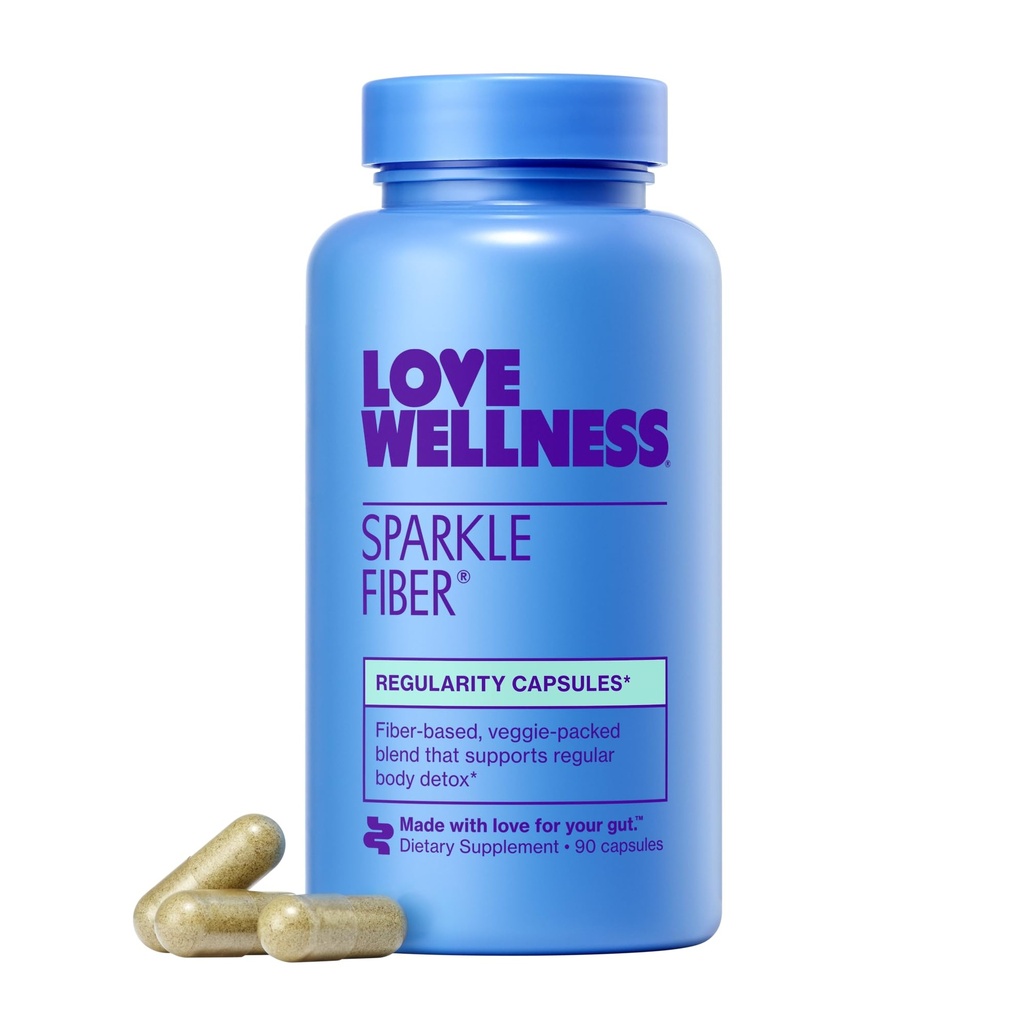 Love Wellness Sparkle Fiber | Fiber Supplement with Digestive Enzymes | Greens Superfood Toz & Psyllium Husk Toz | Kadınlar için Gut Health | Regularity & Bloating Relief | 90 Count