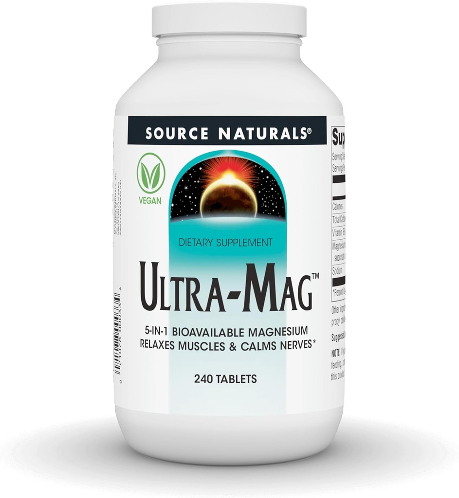 Πηγές Naturals Ultra-Mag Υψηλής Αποτελεσματικότητας σύμπλοκο μαγνησίου - Διατηρεί μυϊκή & νευρική λειτουργία - 240 δισκία