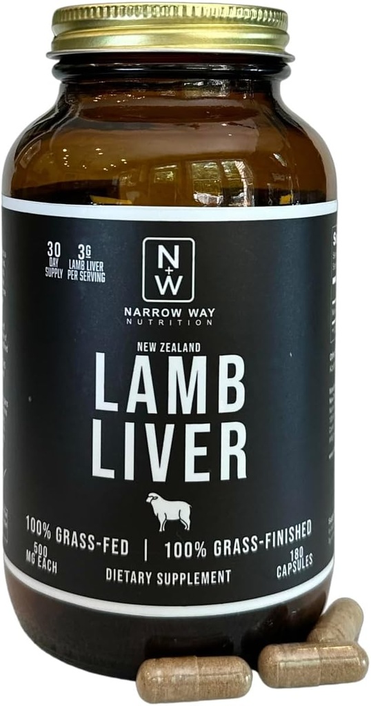 Lamb Liver Yeni Zelanda'da (180 Capsules),% 100 Grass-Fed & 100% Grass-Finished, 30 Day Supply at 6 Capsules Daily (Kosher Bovine Gelatin Capsules)