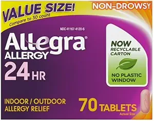 Allegra Ενηλίκων 24 ώρες Αλλεργία δισκία, 180Mg, Αξιοσημείωτη ανακούφιση σε 1 ώρα, (70 κόμης)