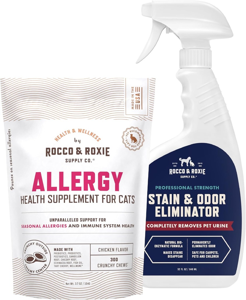 Rocco & Roxie Αλλεργία γάτα Συμπληρώματα & Stain & Odor Eliminator Bundle