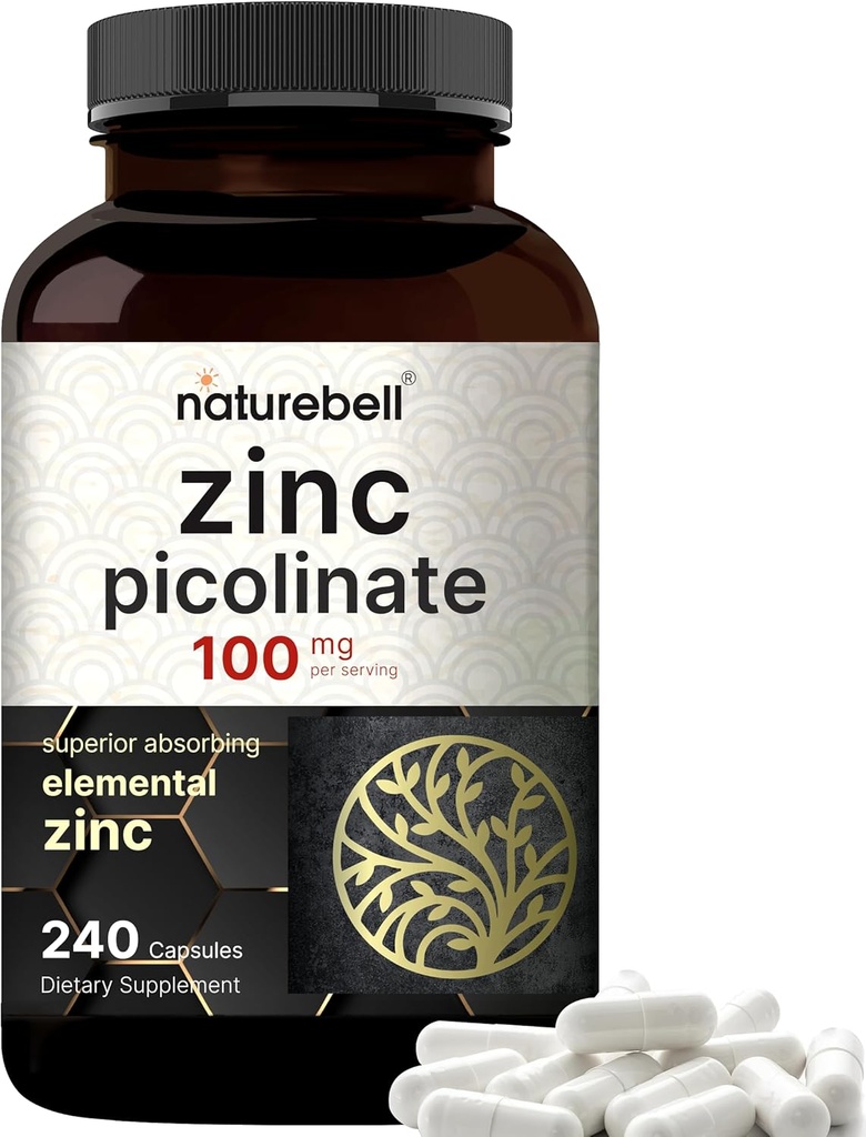 Υψηλής ισχύος ψευδάργυρος Picolinate 100mg - 240 κάψουλες, βιοδιαθέσιμη μορφή ψευδαργύρου για την ανοσοποιητική υποστήριξη και την υγεία του δέρματος - μη-ΓΤΟ και γλουτένη
