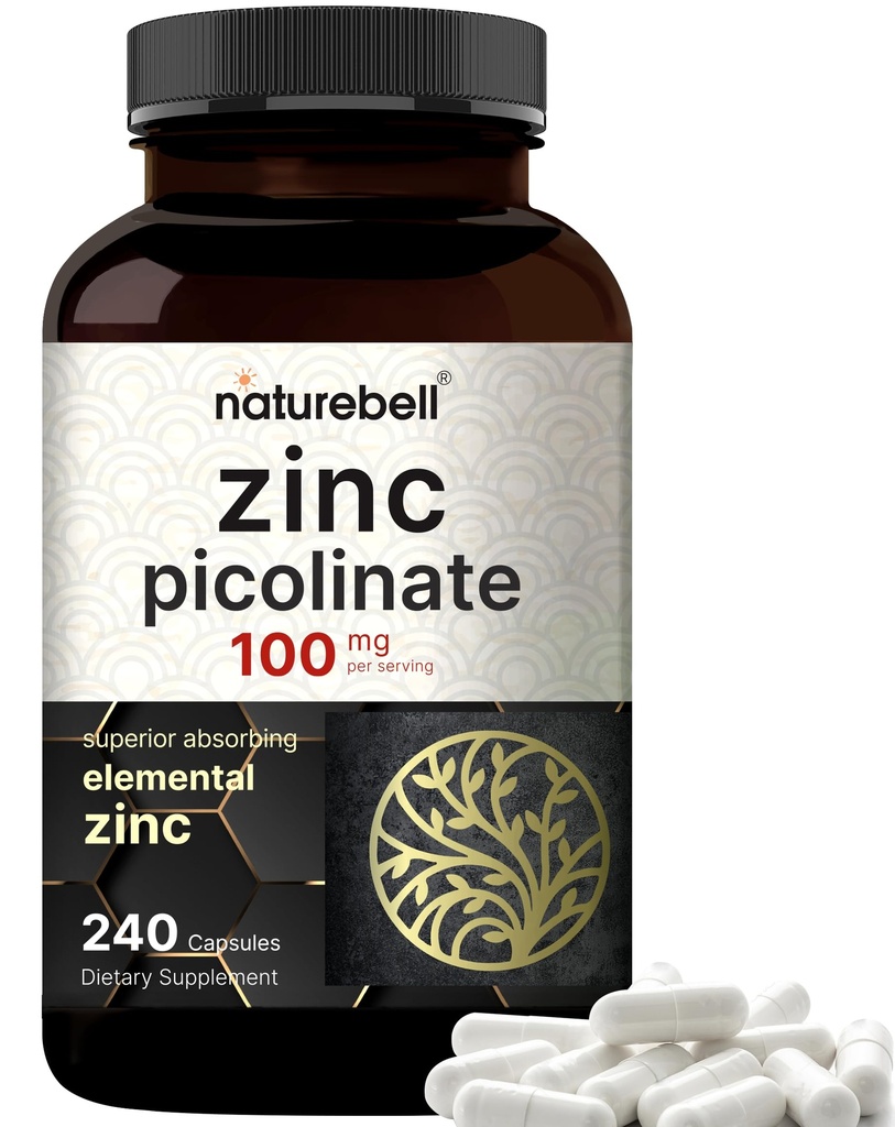 High Potency Zinc Picolinate 100mg - 240 Capsules, Bioavailable Form of Zinc for Immune Support and Skin Health - Non-GMO and Gluten