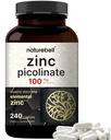 Υψηλής ισχύος ψευδάργυρος Picolinate 100mg - 240 κάψουλες, βιοδιαθέσιμη μορφή ψευδαργύρου για την ανοσοποιητική υποστήριξη και την υγεία του δέρματος - μη-ΓΤΟ και γλουτένη