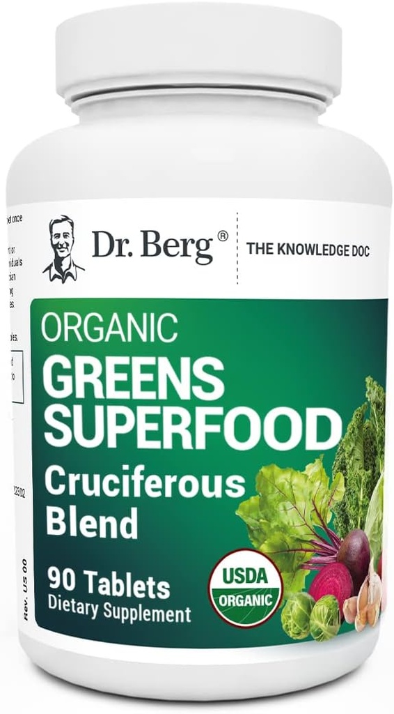 Dr. Berg'in Yeşilleri Superfood Cruciferous Sebze Tabletleri - Yetişkinler için Sebze Supplements / 11 Phytonutrient Super Greens - Enerji, Immune System & Liver Veggie Tabletleri - 90 Tablet