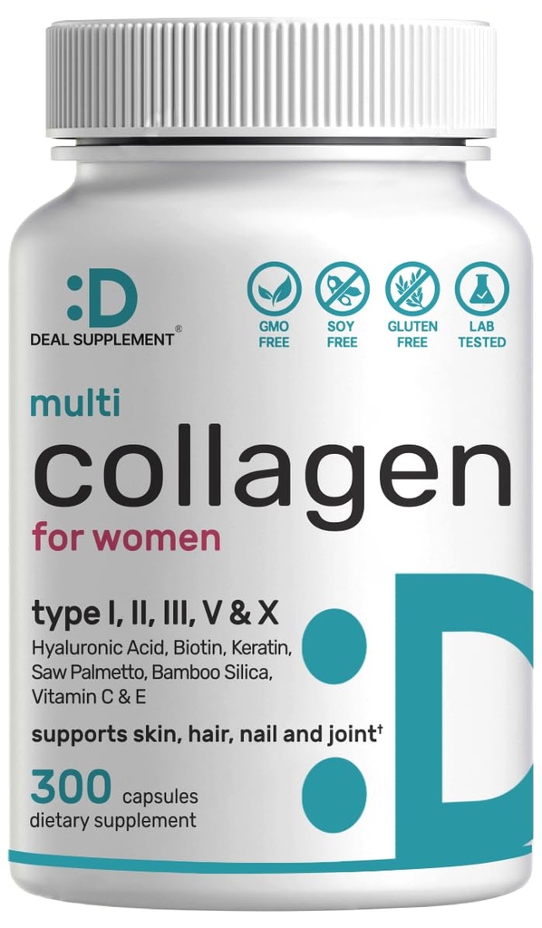 C, E & Biotin, 300 Capsules ile Multi Collagen Pills – Hydrolyzed Collagen, – 11 in 1 Formula with Saw Palmetto, Wine Silica, & Hyaluronic Acid – Saç, Skin, Nail, & Ortak Sağlık