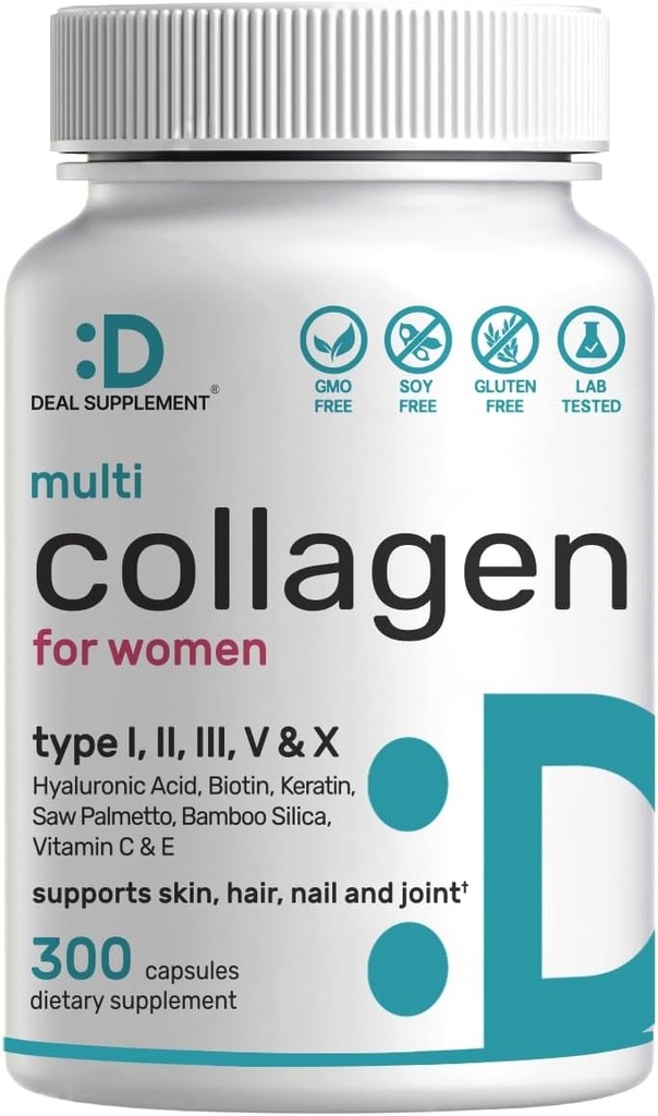 C, E & Biotin, 300 Capsules ile Multi Collagen Pills – Hydrolyzed Collagen, – 11 in 1 Formula with Saw Palmetto, Wine Silica, & Hyaluronic Acid – Saç, Skin, Nail, & Ortak Sağlık