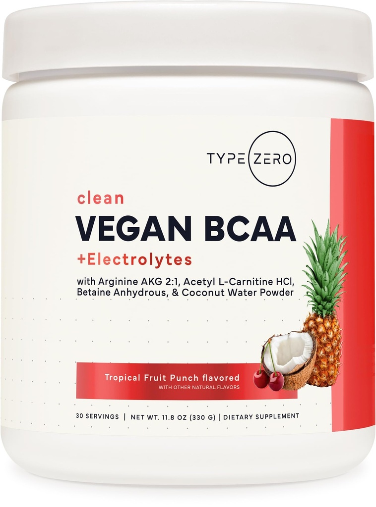 Tip Zero Ultra Clean Vegan BCAA Toz + Elektrolytes (Tropical Fruit Punch | 6G) 2:1 Sugar-Free/No Sucralose BCAAs Amino Asits Supplement - BCAA Vegan Amino Asits İşout İçdikten Sonra 30 Hizmet