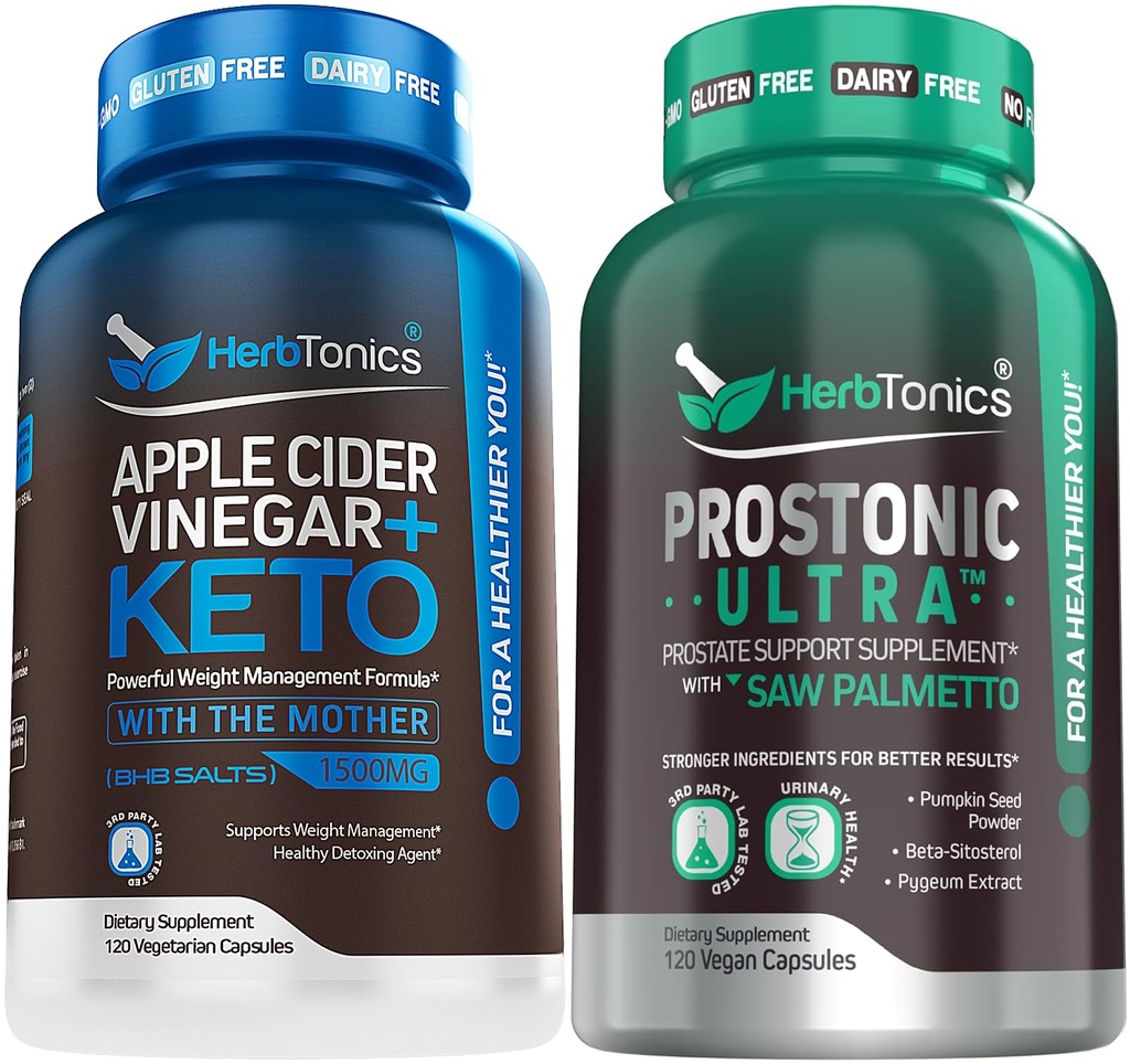 Herbtonics Apple Cider Vinegar Capsules Plus Keto BHB | Fat Burner & Kilo Kayıp Tamam for Women & Men - Prostate Support Supplement for Men's Health | with Saw Palmetto Beta Sitosterol