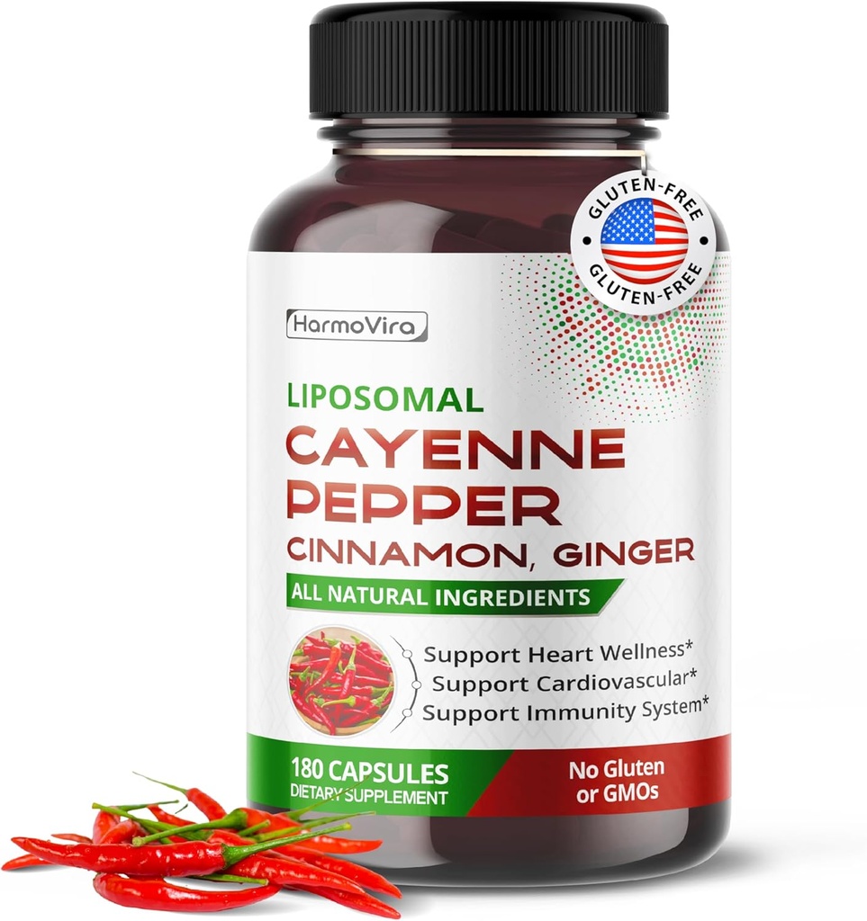 Liposomal Cayenne Pepper Cinnamon Ginger - Destek Digestion Wellness, Immunity - 180 günlük Supply - ABD'de Made in the USA