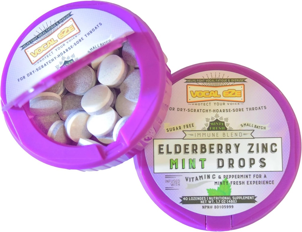 Vocal Eze Elder Mint, C ve çinko (40) | Lozenges to Relieve Sore, Hoarse, Fatigue, Throat Kuruness | Ses Desteği, Sugar Free