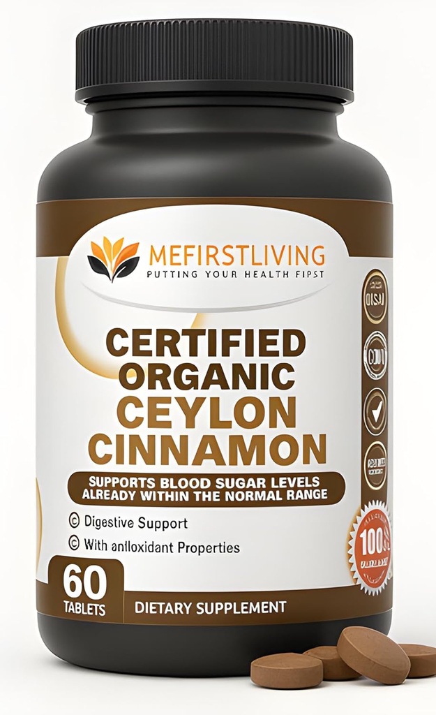 Me First Living Ceylon Cinnamon 1000 mg,% 100 sertifikalı Organik Ceylon Cinnamon, Non-GMO, True Cinnamon, Metabolism Support, Antioxy - 60 Tabletler