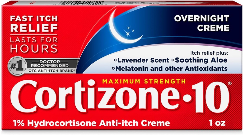 Cortizone-10 Μέγιστη δύναμη Κρέμα ανακούφισης για όλη τη νύχτα Itch, 1% Hydrocortisone, Fast-Acting, Lavender Scented Anti-Itch Κρέμα για Bug Bites, Εξάνθημα, Eczema, Ψωρίαση, Δηλητήριο κισσός, Oak, Sumac, 1 oz