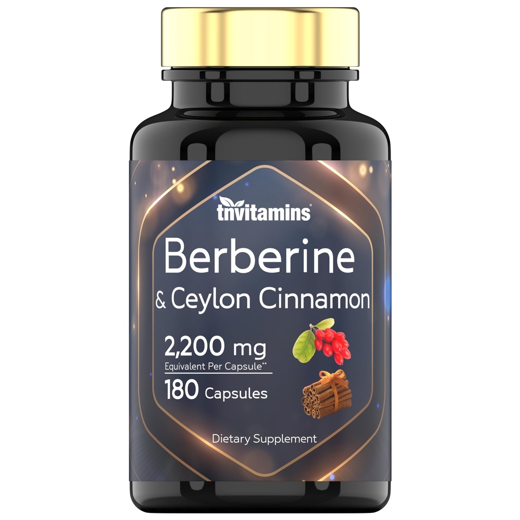 Ceylon Cinnamon ile Berber: 2200 mg Per Capsule - 180 Capsules | Natural Berberine Supplement for Cardiovasular & Circulatory System Health* | 6 Ay Supply | Made in the USA!