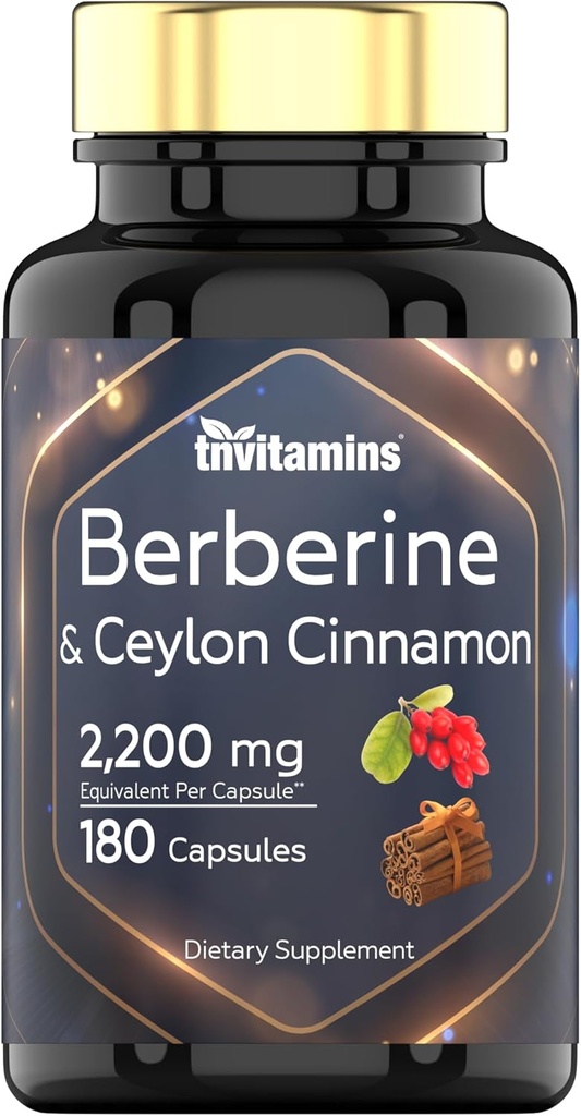 Ceylon Cinnamon ile Berber: 2200 mg Per Capsule - 180 Capsules | Natural Berberine Supplement for Cardiovasular & Circulatory System Health* | 6 Ay Supply | Made in the USA!
