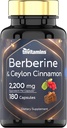 Ceylon Cinnamon ile Berber: 2200 mg Per Capsule - 180 Capsules | Natural Berberine Supplement for Cardiovasular & Circulatory System Health* | 6 Ay Supply | Made in the USA!