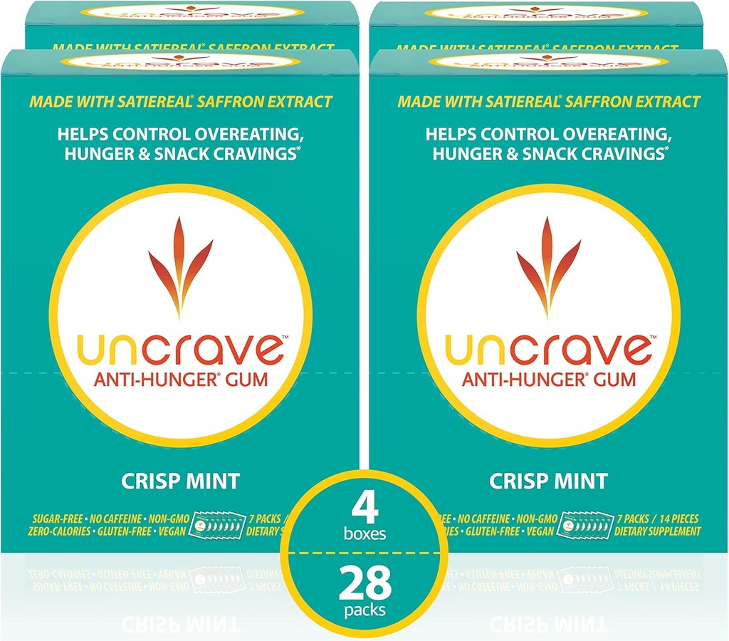UnCrave Gum - %100 Saf Saffron Ekstraksiyon ile Infüzyon - Kontrol Cravings - Mood - Vision Health - Crisp Mint (56 Adet)