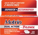 Motrin Dual Action with Tylenol, Ibuprofen & Acetaminophen Fast- Acting Dual Action Pain Reliever for Minor Aches & Pains, Ibuprofen (NSAID) 125 mg & Acetaminophen 250 mg, 120 ct