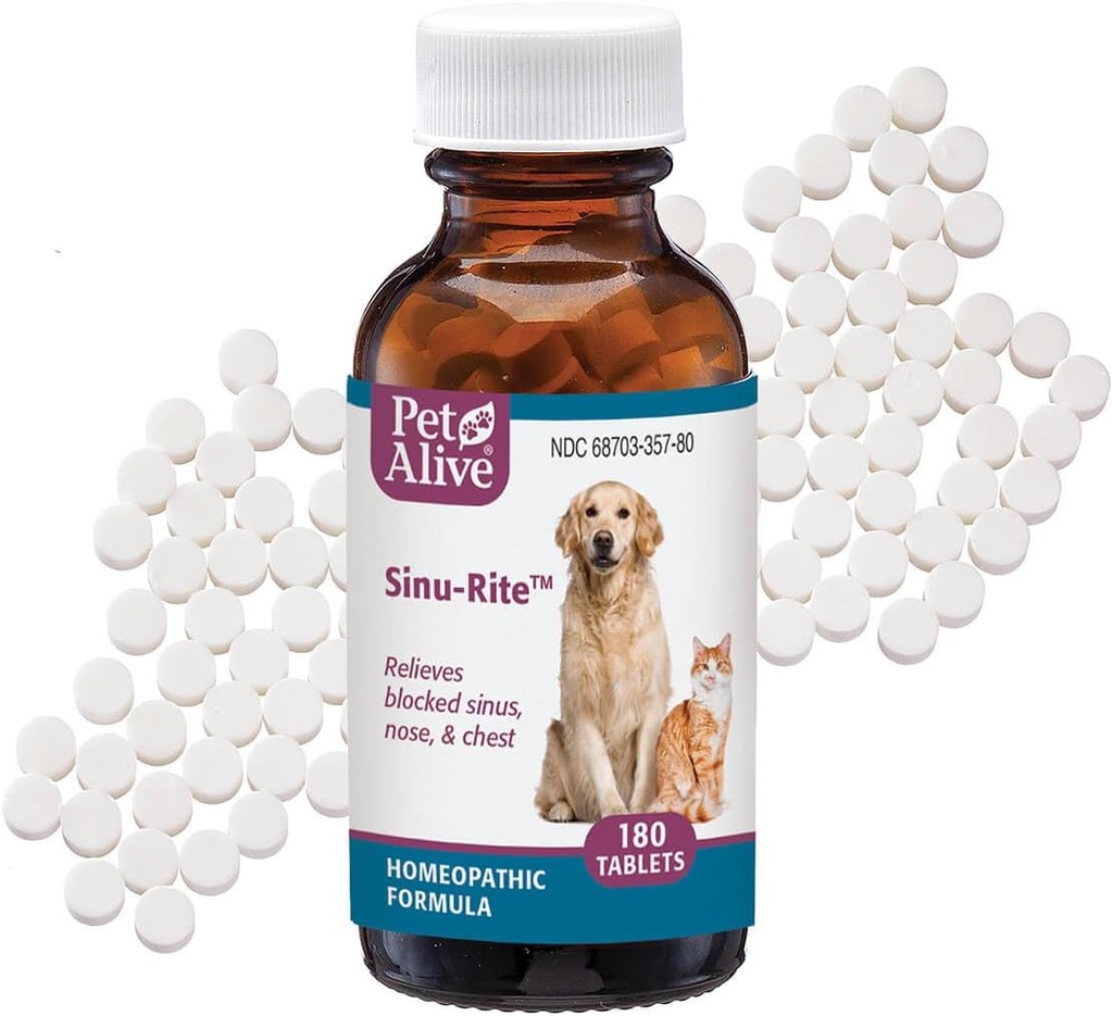 PetAlive Sinu-Rite Cat ve Dog Nasal Congestion Relief - Homeopathic Tabletler - Sinus Congestion, Runny Nose, Face Pressure - Dog and Cat Sneezing Tedavisi - 180 Count and Cat Sneezing Tedavisi - 180 Count