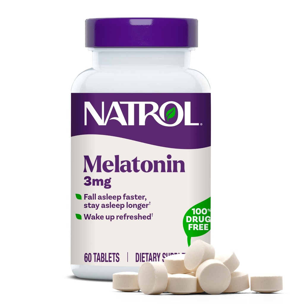 Natrol Melatonin 3 mg, Restful Sleep için Diyet Supplement, Yetişkinler için Uyku Tamamları, 60 Melatonin Tabletleri, 60 Gün Supply
