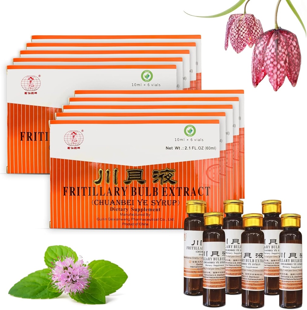HerbsDepo Fritillary Bulbi - Tatlı, Lezzet, Drowsy ve Etkili Oral Sıvı Diyetsel Tamam Cough Syrup (Chuanbei Ye Syrup) - 60 Şişe (10 ml per)