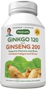 ANDREW LESSMAN Ginkgo 120 Plus Ginseng 200mg - 60 κάψουλες - Standardized Extract Blend to Support Brain, Memory and Cognitive Function. Adaptogen, καταπολεμά το άγχος και τη κόπωση. Χωρίς πρόσθετα