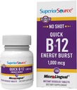 Üstün Kaynak NO Shot Hızlı Enerji Burst B-12 1000 mcg - Premium Nervous System Support Supplement - Non-GMO & Gluten-Free - 100 MicroLingual Instant Dissolve Tabletleri